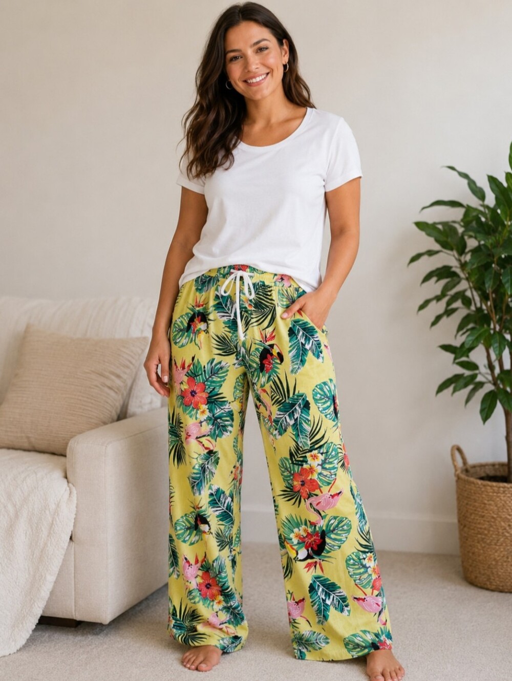 Old Navy XXL Tropical Print Wide Leg Lounge/PJ Pants | Flamingo & Toucan |